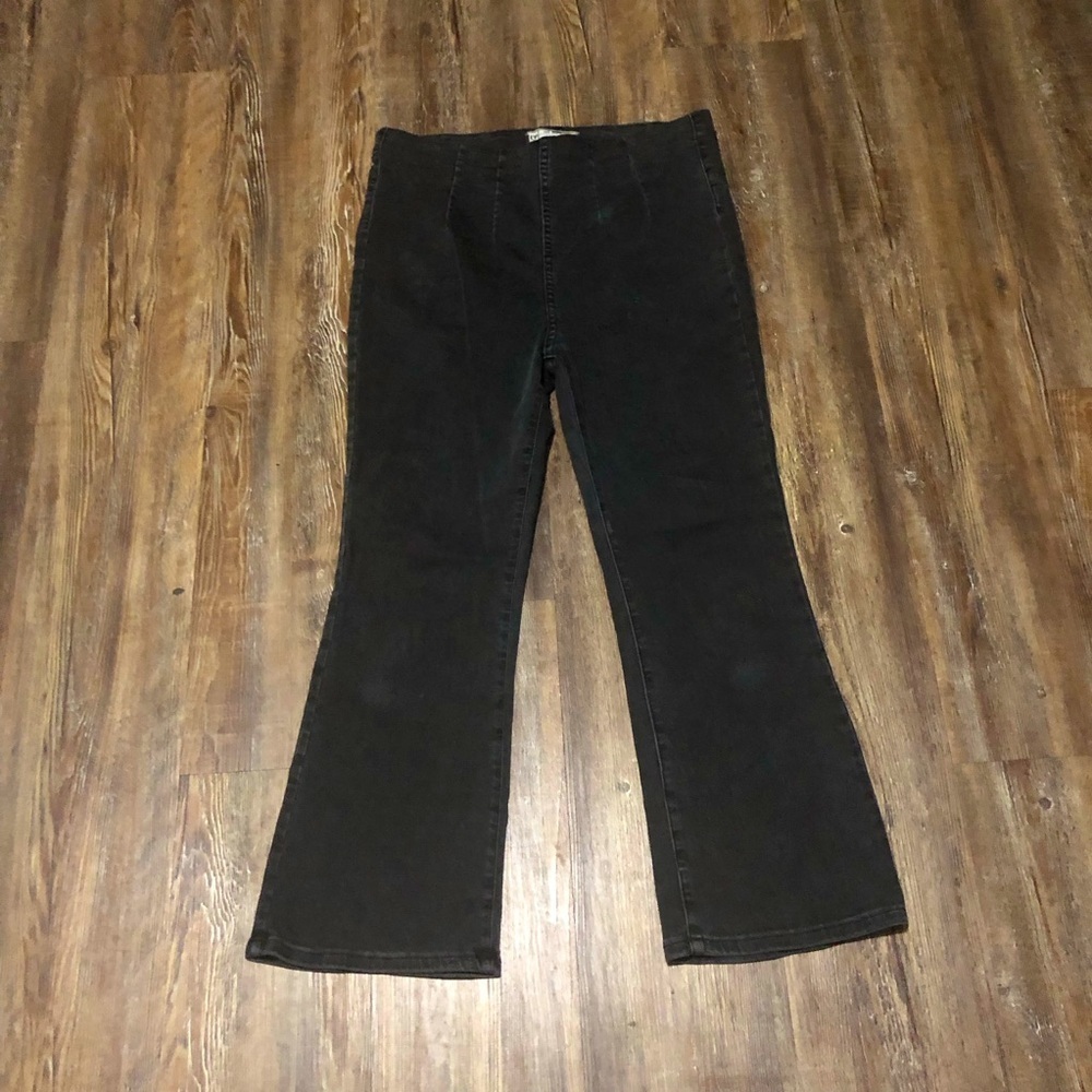 Free People Cropped Pull On Pants Women's 30 Black High Rise Stretch Denim